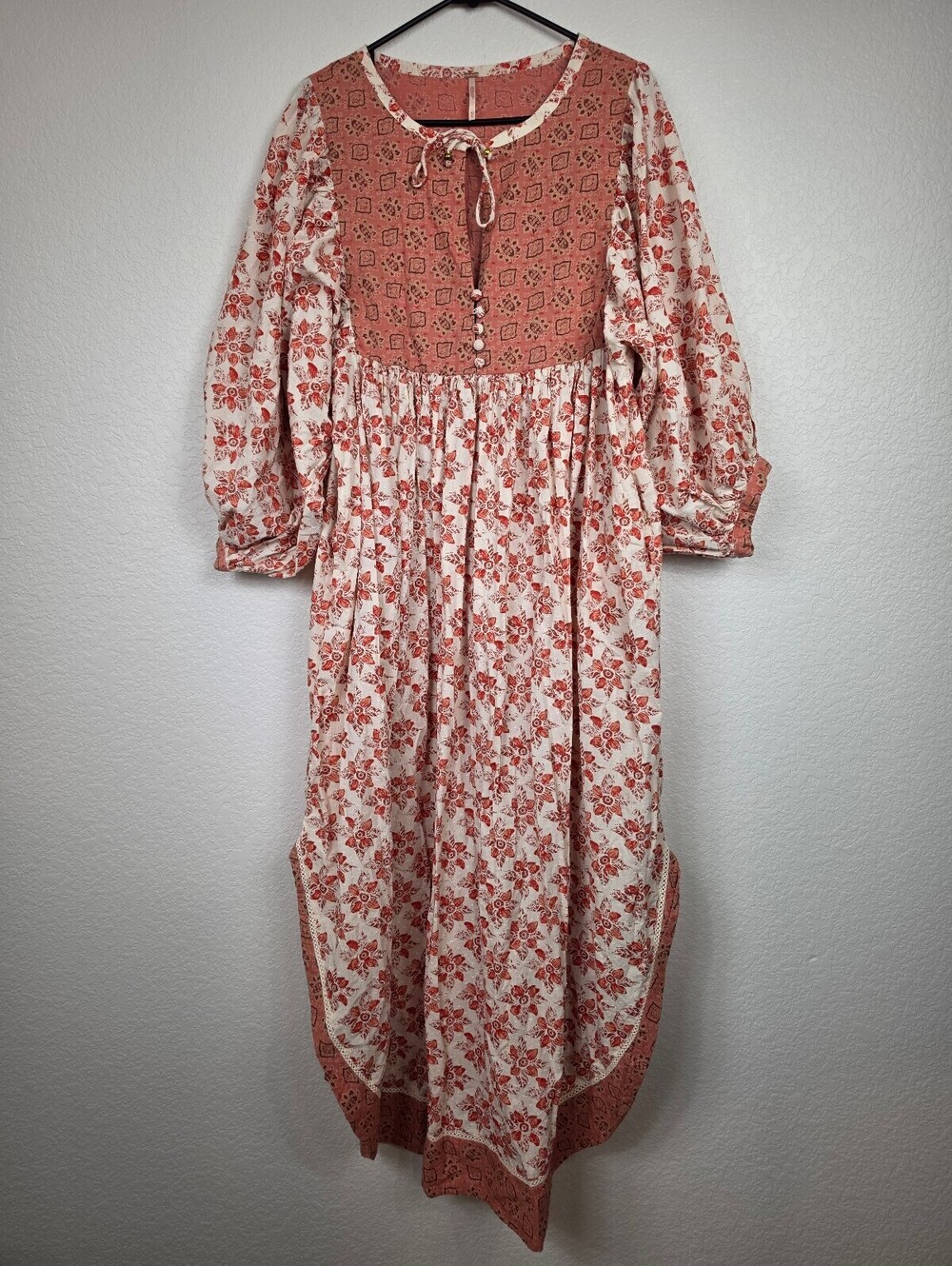 Free People Medium Bohemian Floral Cotton Rayon Dress